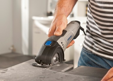 DSM20 compact circular saw from Dremel cuts precisely thanks to cutting wheel te ...